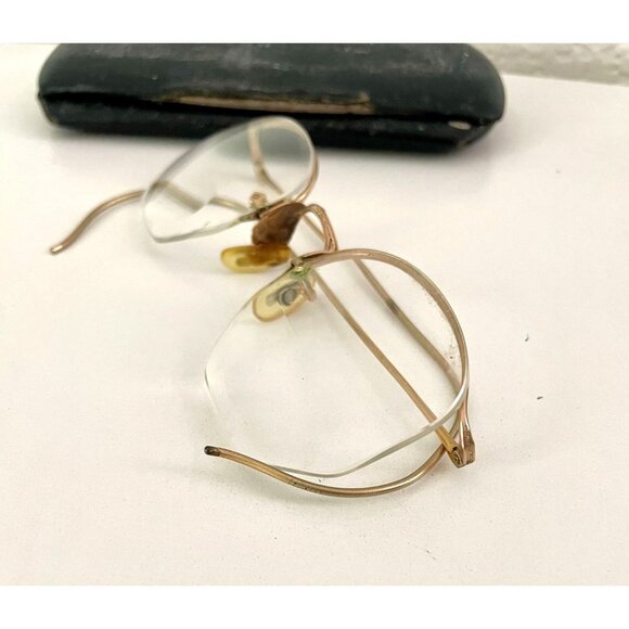 Vintage Mens Gold Metal Wire Wrap Eyeglasses w/Original Case Retro - Picture 2 of 4